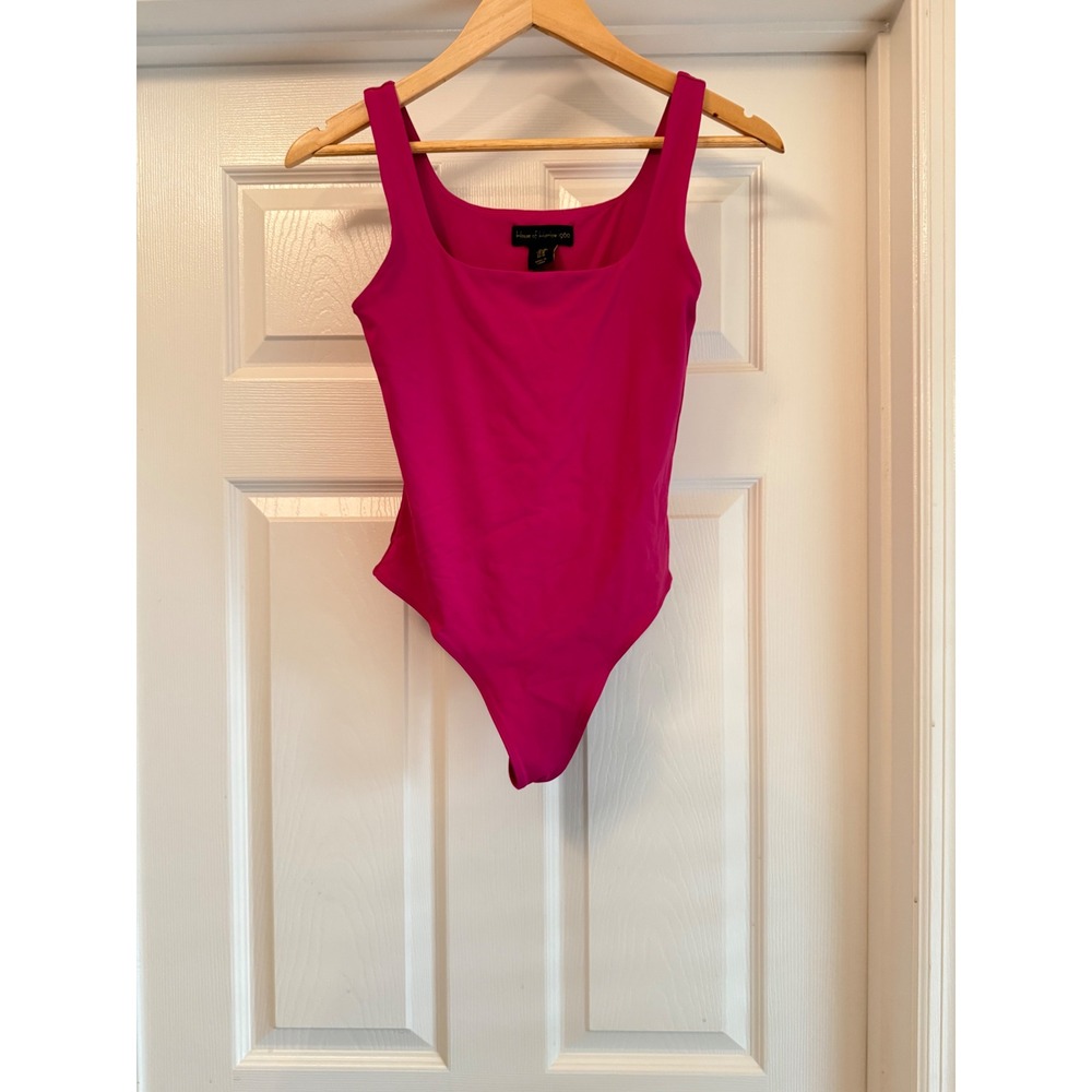 House of Harlow 1960 Bodysuit Women Medium Pink Square Neck Tank Thong Magenta
